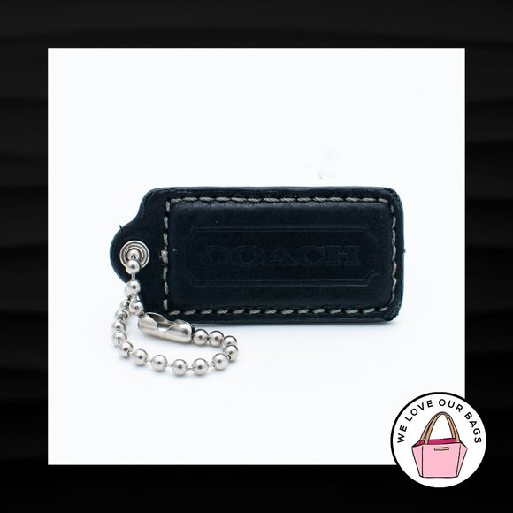2.25" Medium COACH BLACK LEATHER NICKEL KEY FOB BAG CHARM KEYCHAIN HANG TAG - Picture 1 of 1